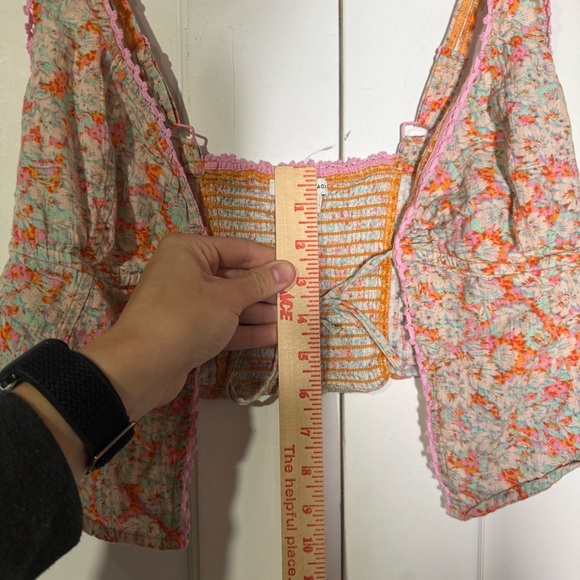 American Eagle Tie-Front Corset Tank Top Floral Size Small Pink Orange Ruffle - Picture 4 of 9